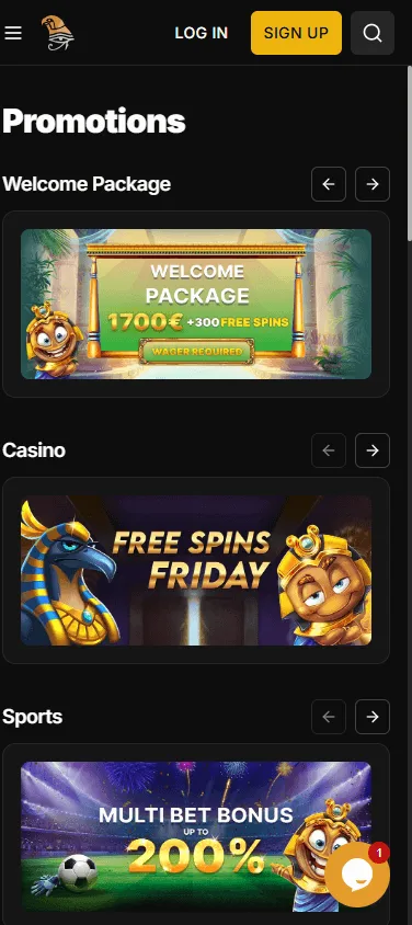 Horus Casino mobile promotions area with welcome and ongoing offers