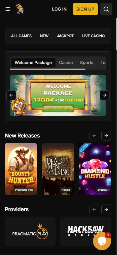 Horus Casino mobile games catalogue with slots and casino categories